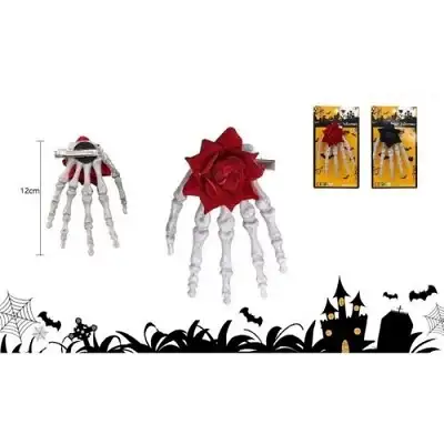 PINCHE MANO ESQUELETO/ROSA HALLOWEEN