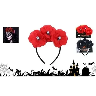 CINTILLO ROSAS ROJA/NEGRA HALLOWEEN