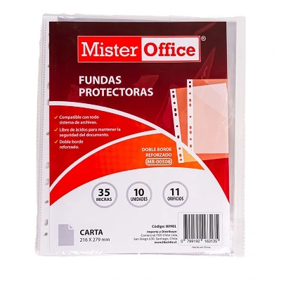 FUNDA PLASTICA CARTA MR.OFFICE 10 UNID