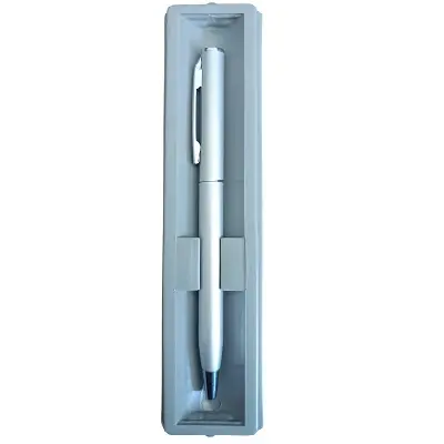 BOLIGRAFO CAJA ACRILICA GRIS PLANO