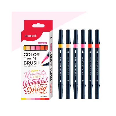 MARCADOR PUNTA PINCEL DOBLE PUNTA MONAMI FLOWER X6