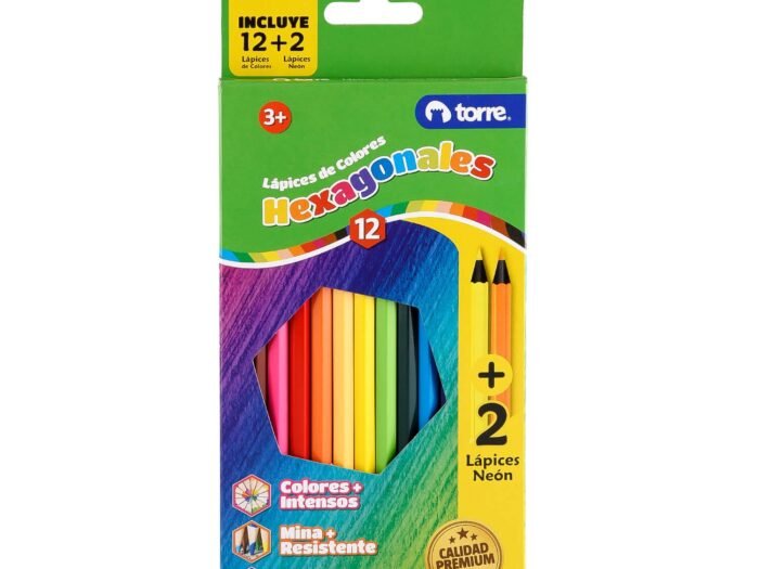 LAPIZ COLOR TORRE 12 HEXAGONAL + 2 LAPIZ NEON