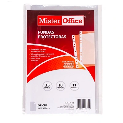 FUNDA PLASTICA OFICIO MR.OFFICE 10 UNID